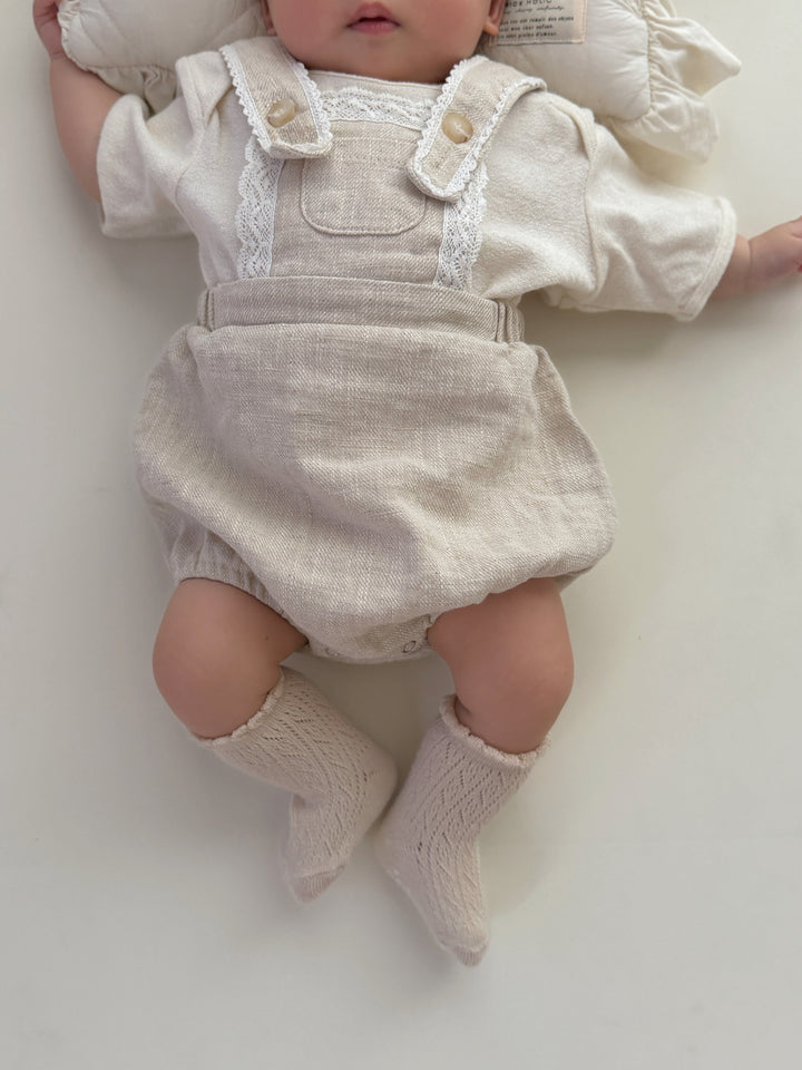 【monbebe夏新作】monbebe / Pure Linen Suspender Suit