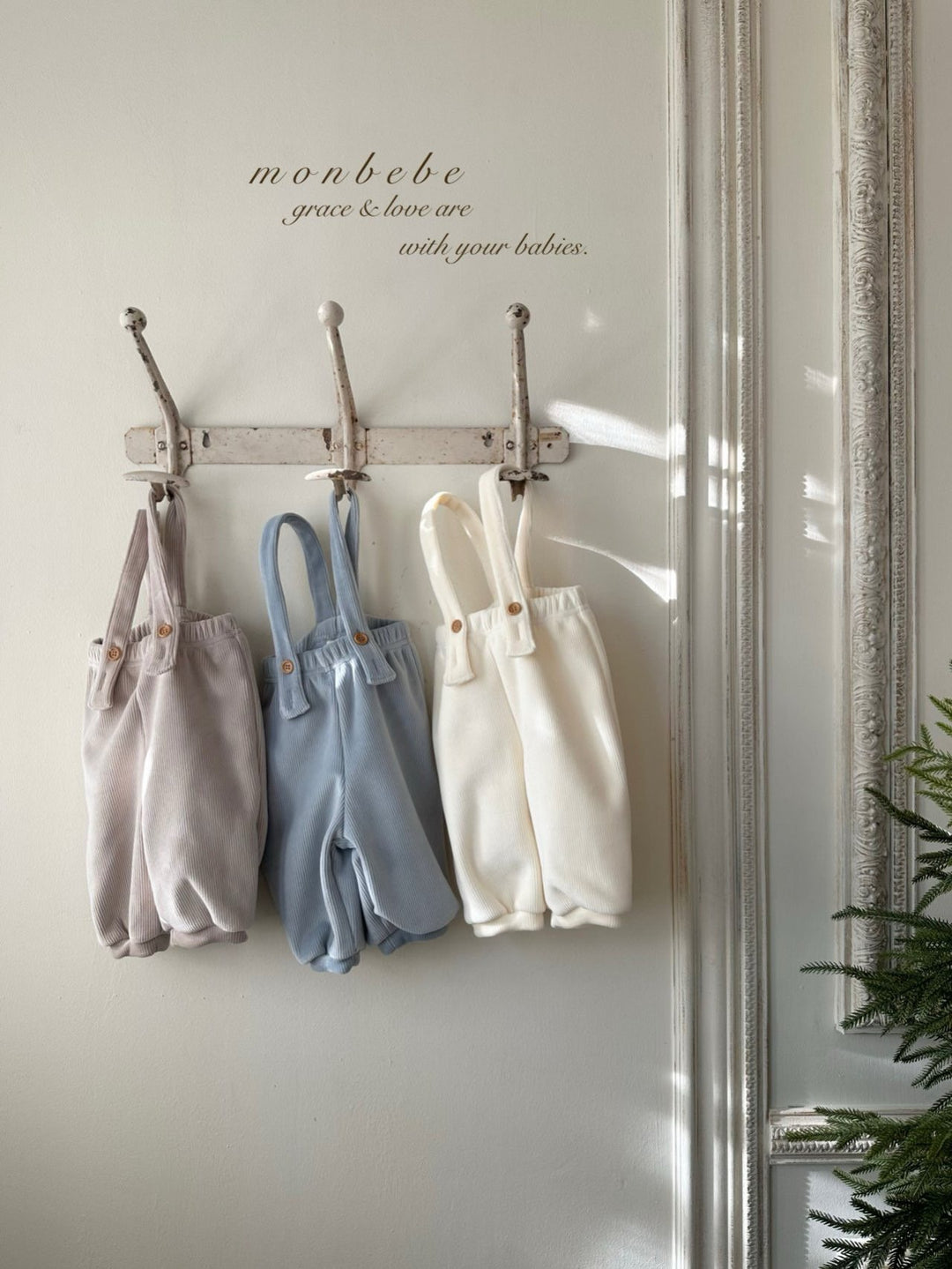 【新作11/17発売】 monbebe / Ribbed suspenders Pants