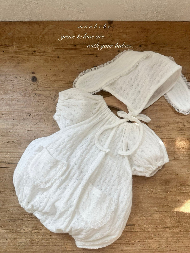 【monbebe夏新作】monbebe / Bunny Knit Balloon Suit (Bonnet set)