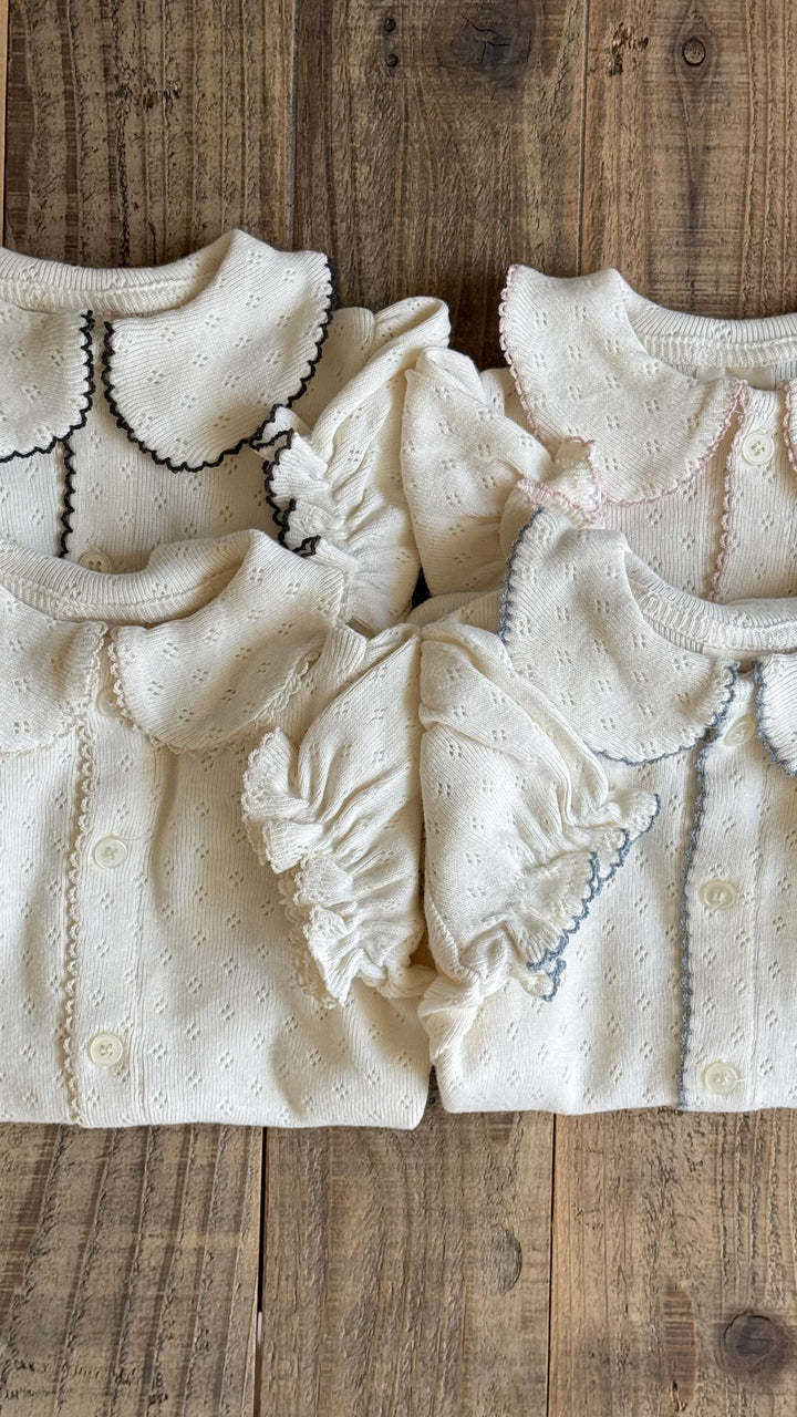 【予約】bébé / (半袖) hana picot lace suit