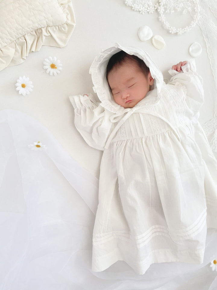 【即納】monbebe /  petit pintuck baby dress (bonnet set)