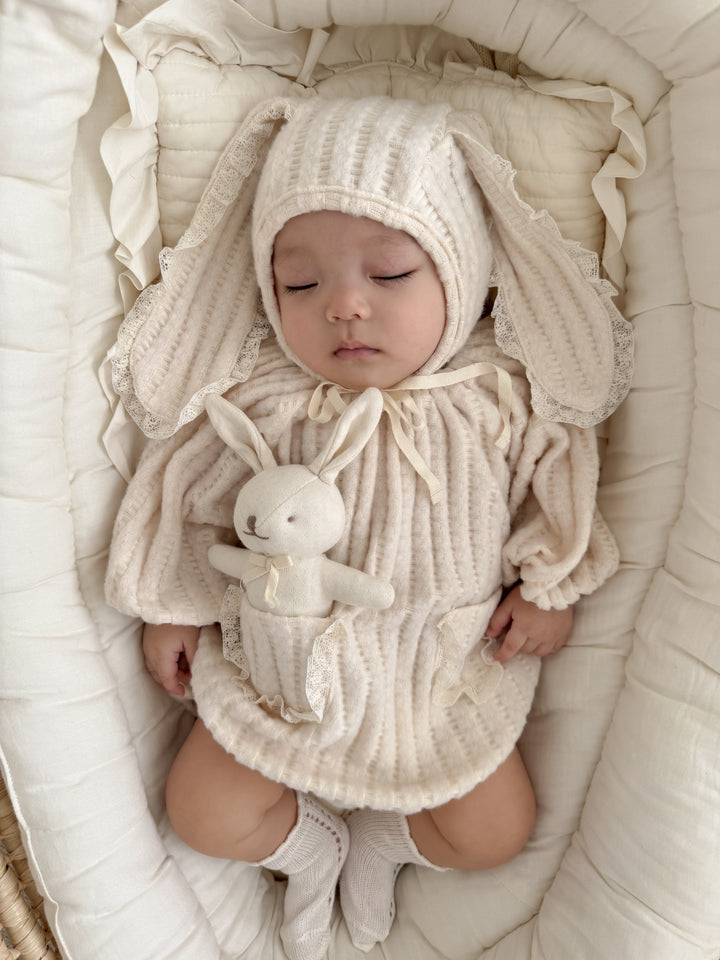 【11/28 ivory/cream S再入荷】 monbebe / Knit bonbon suit(bonnet set)