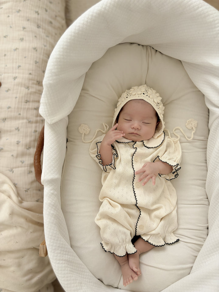 【予約】bébé / (半袖) hana picot lace suit