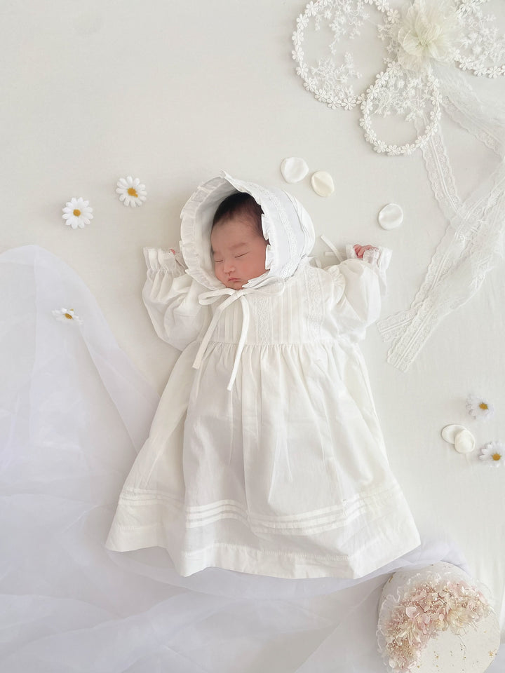 【即納】monbebe /  petit pintuck baby dress (bonnet set)