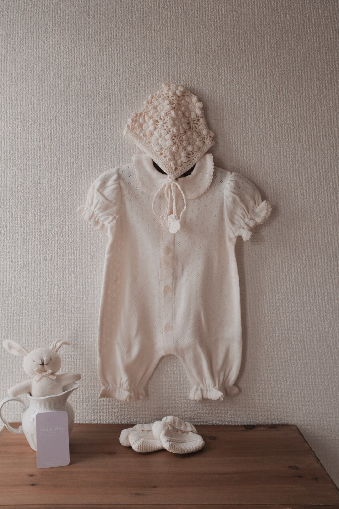 【予約】bébé / (半袖) hana picot lace suit
