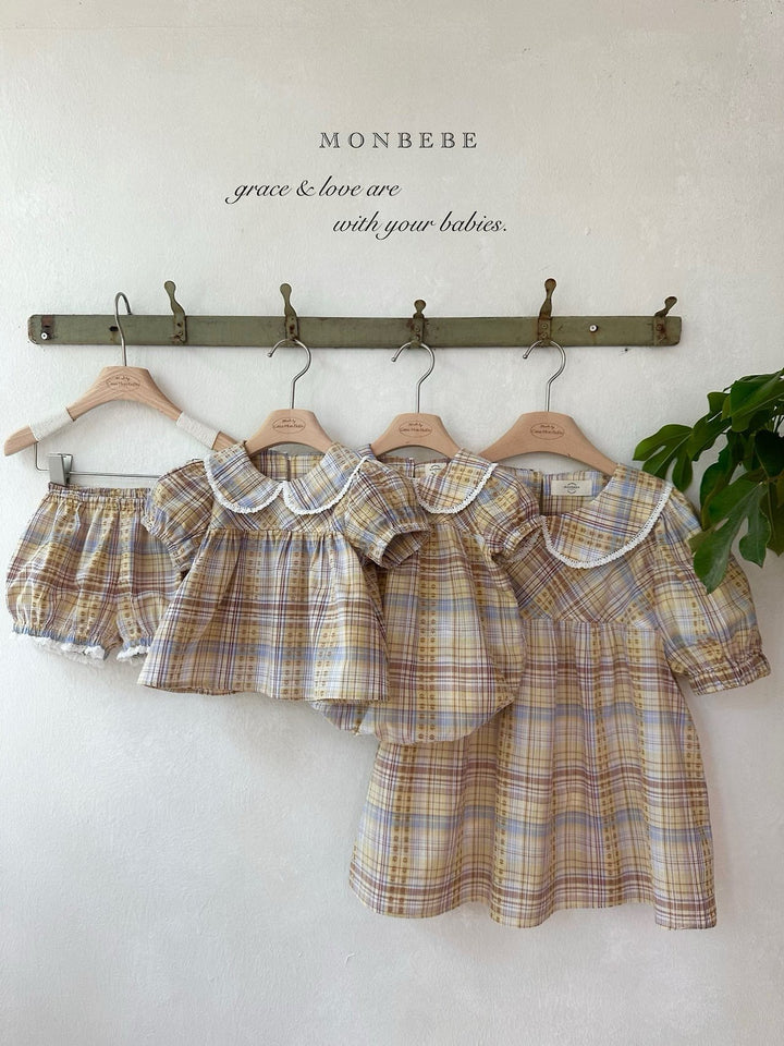 【予約】 monbebe / Check Peony Blouse  (mom)