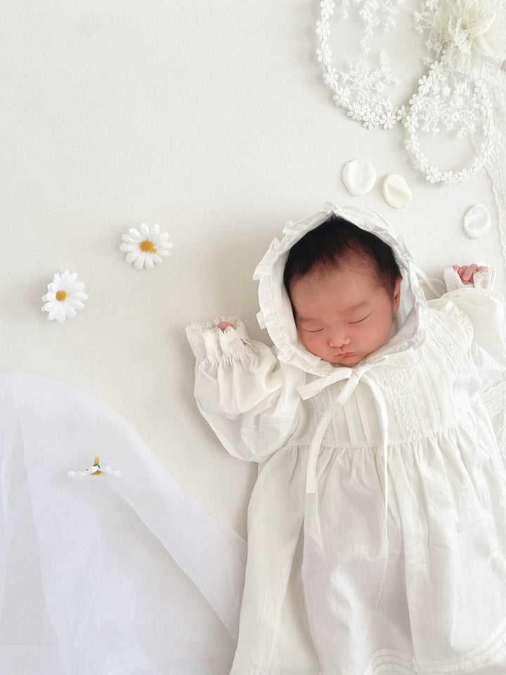 【即納】monbebe /  petit pintuck baby dress (bonnet set)