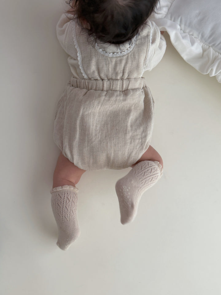【monbebe夏新作】monbebe / Pure Linen Suspender Suit