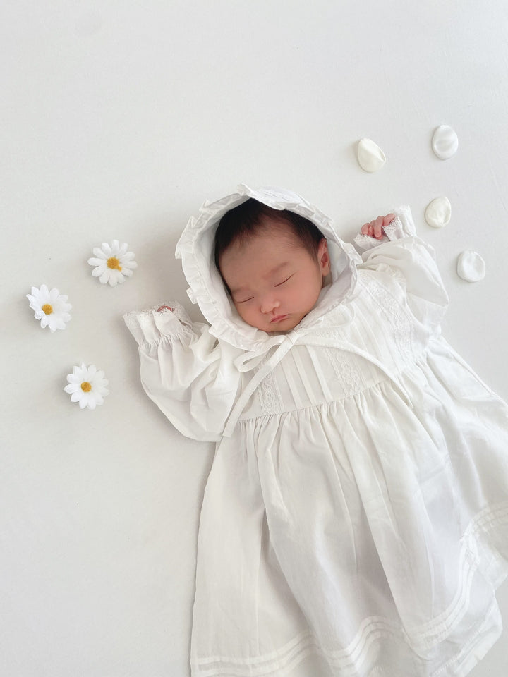 【即納】monbebe /  petit pintuck baby dress (bonnet set)