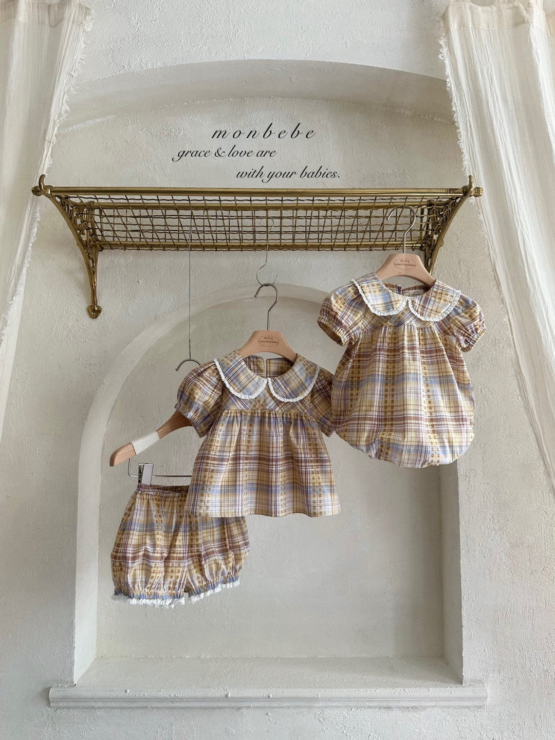 【予約】monbebe / Check Peony Blouse