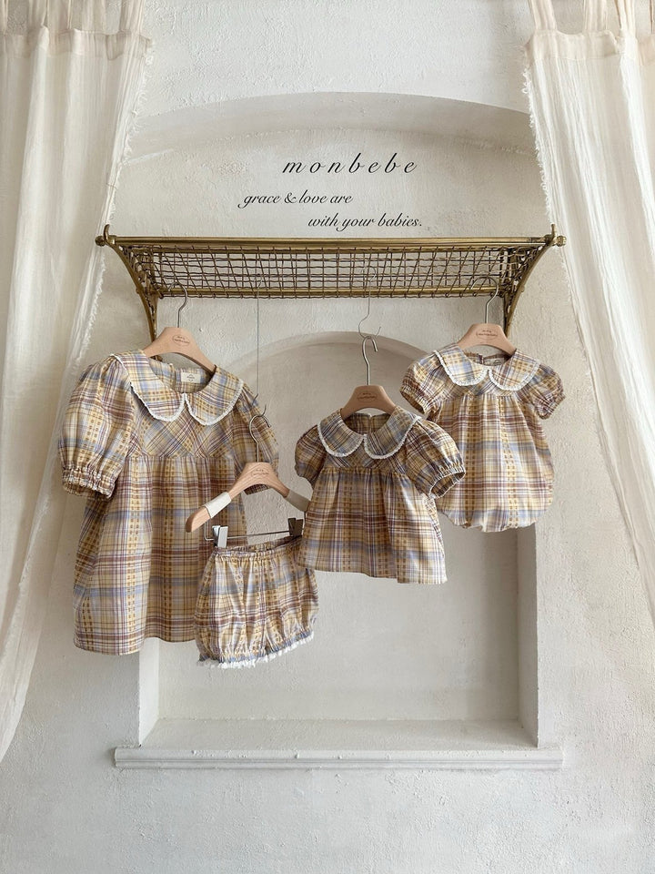 【予約】 monbebe / Check Peony Blouse  (mom)