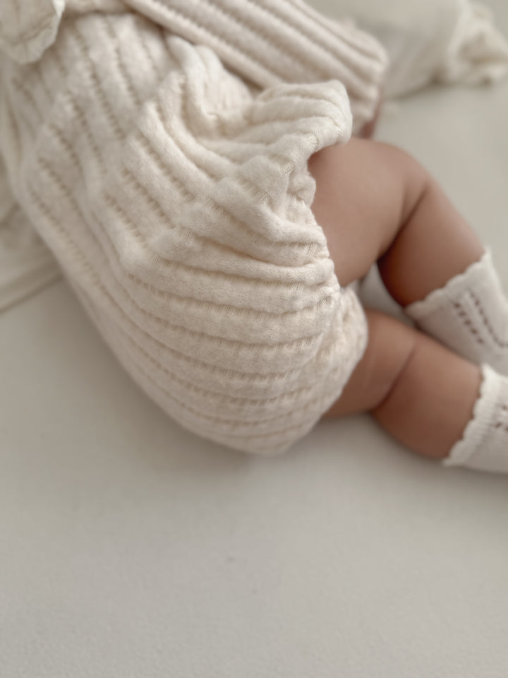 【11/28 ivory/cream S再入荷】 monbebe / Knit bonbon suit(bonnet set)