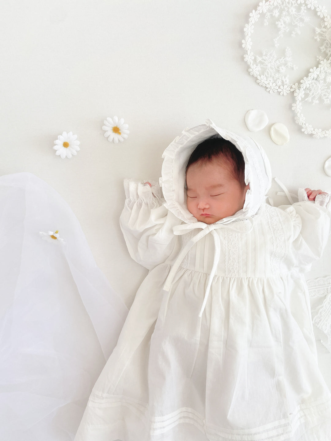 【即納】monbebe /  petit pintuck baby dress (bonnet set)