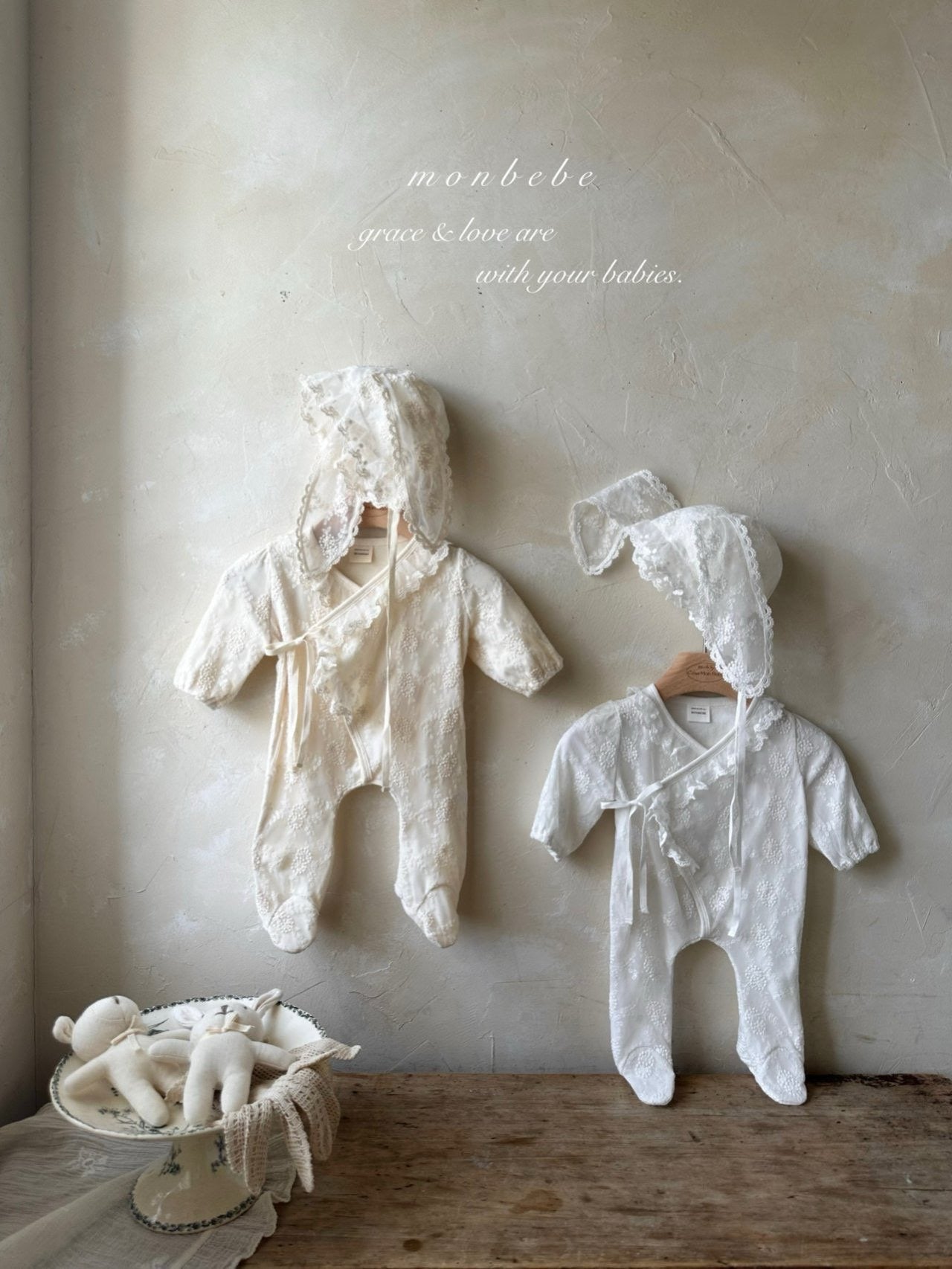 ciel de bebe monbebe ボンネットセット 即納】monbebe / bunny cozy suit(bonnet set) – ciel de bébé