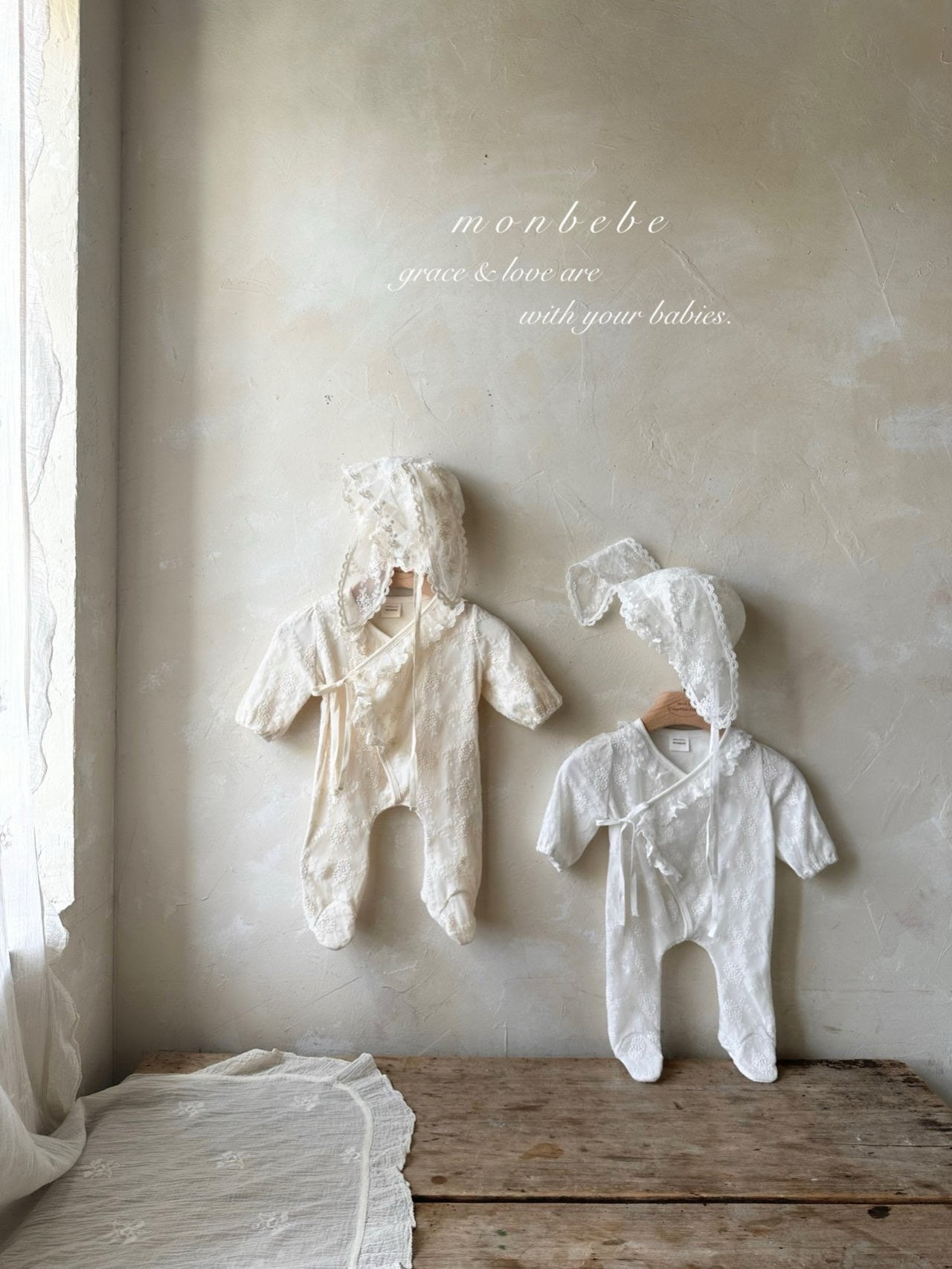 ciel de bebe monbebe ロンパースS ボンネット 即納】monbebe / bunny cozy suit(bonnet set) – ciel de bébé