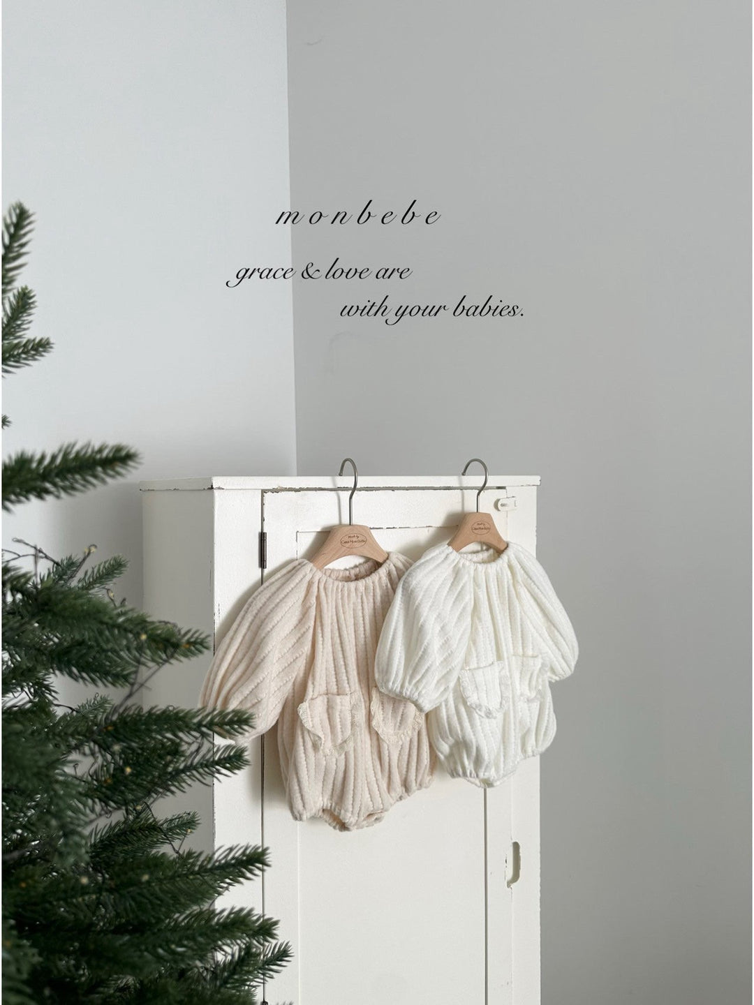 【11/28 ivory/cream S再入荷】 monbebe / Knit bonbon suit(bonnet set)