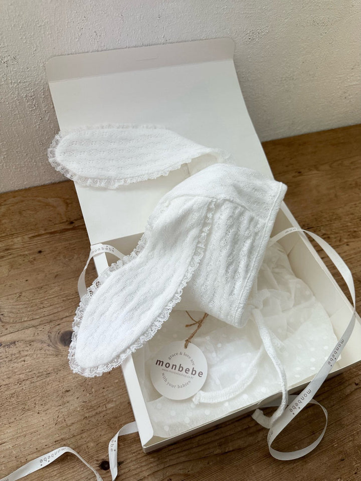【monbebe夏新作】monbebe / Bunny Knit Balloon Suit (Bonnet set)