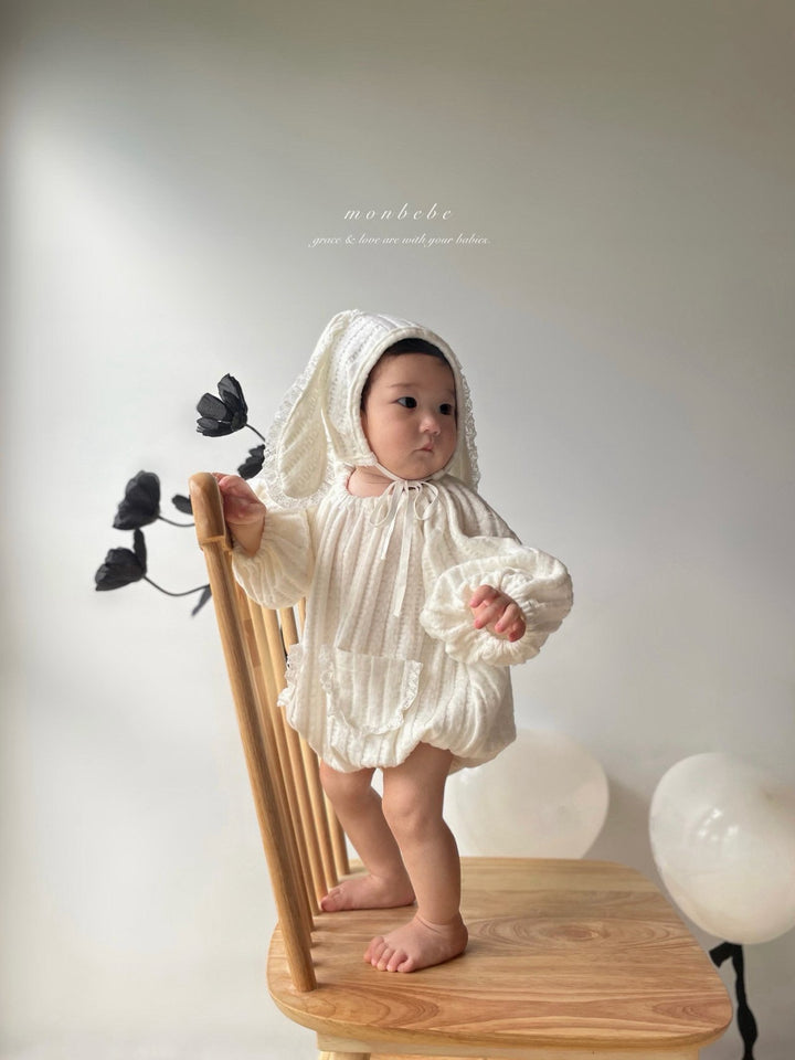 【11/28 ivory/cream S再入荷】 monbebe / Knit bonbon suit(bonnet set)