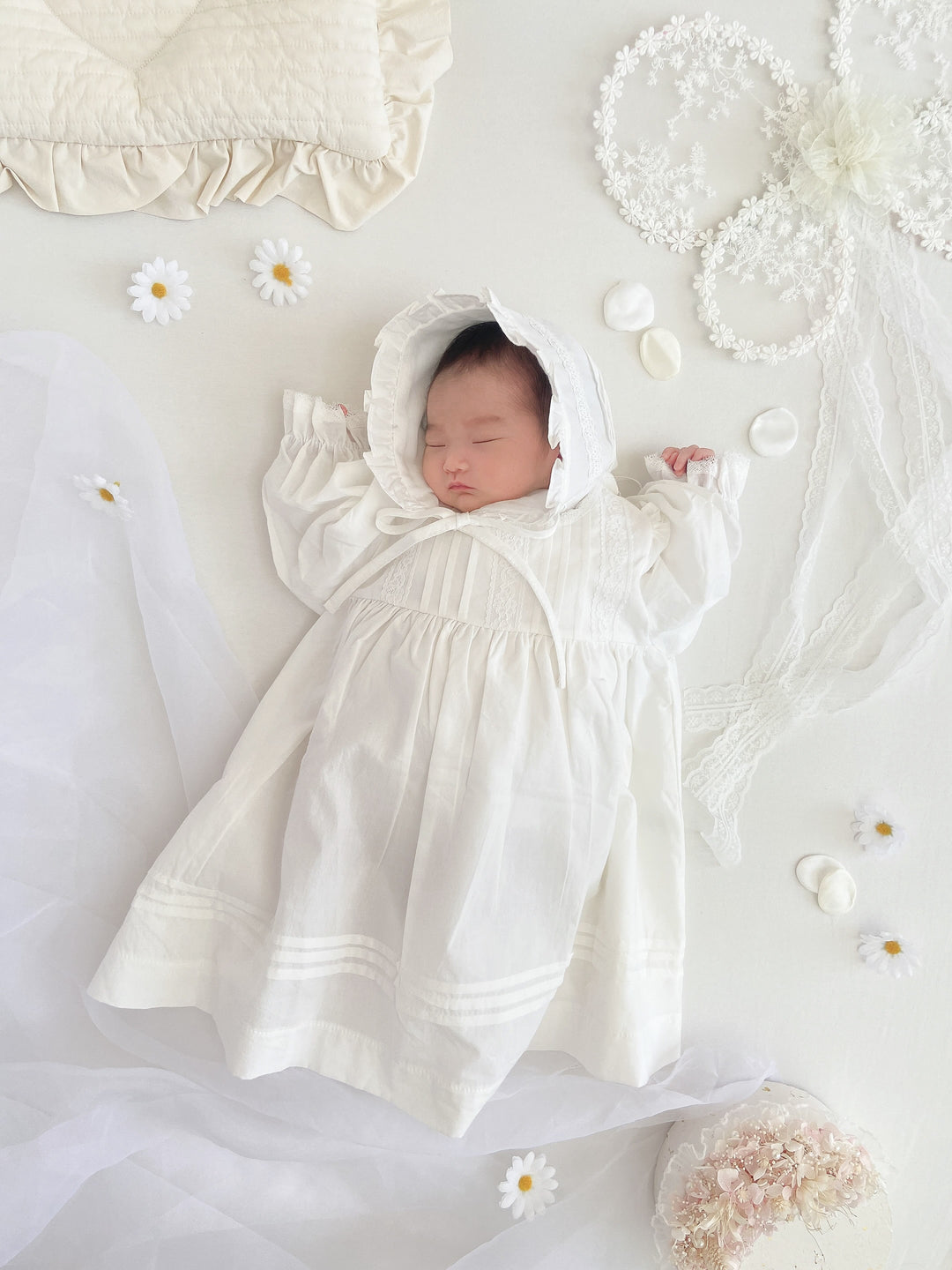 【即納】monbebe /  petit pintuck baby dress (bonnet set)