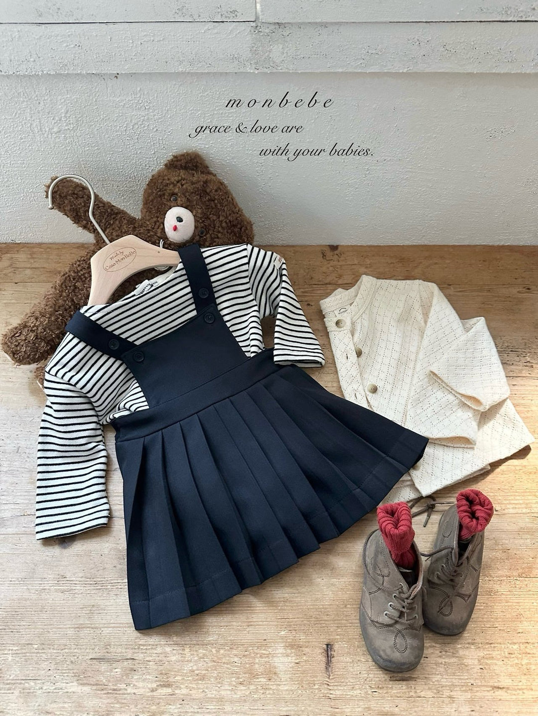 【予約】monbebe /Louis Pleats Suspender Skirt
