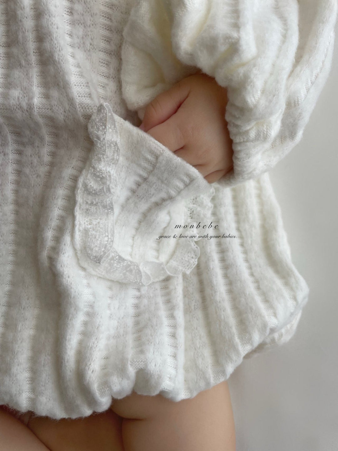 【11/28 ivory/cream S再入荷】 monbebe / Knit bonbon suit(bonnet set)