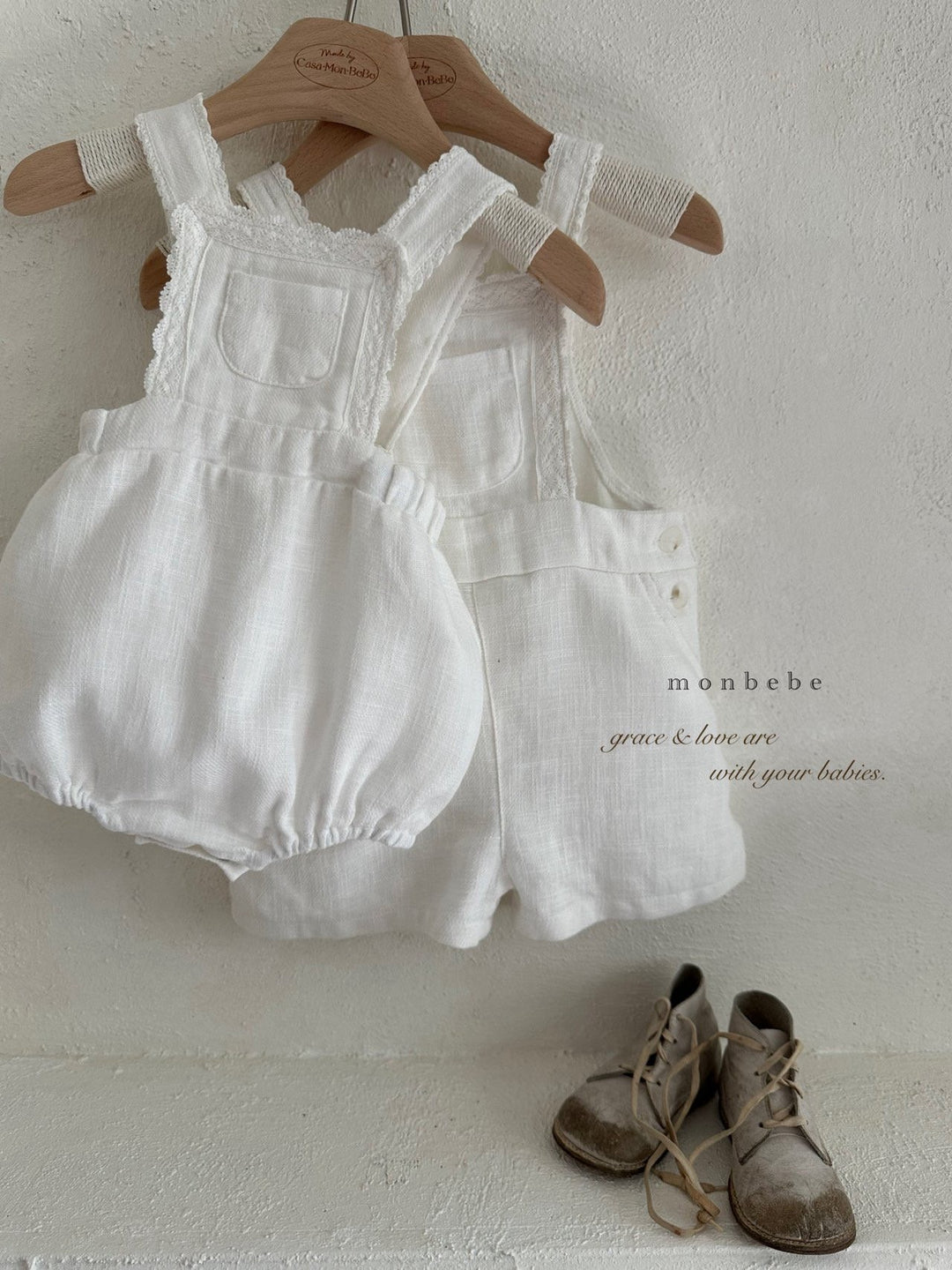 【monbebe夏新作】monbebe / Pure Linen Suspender Suit
