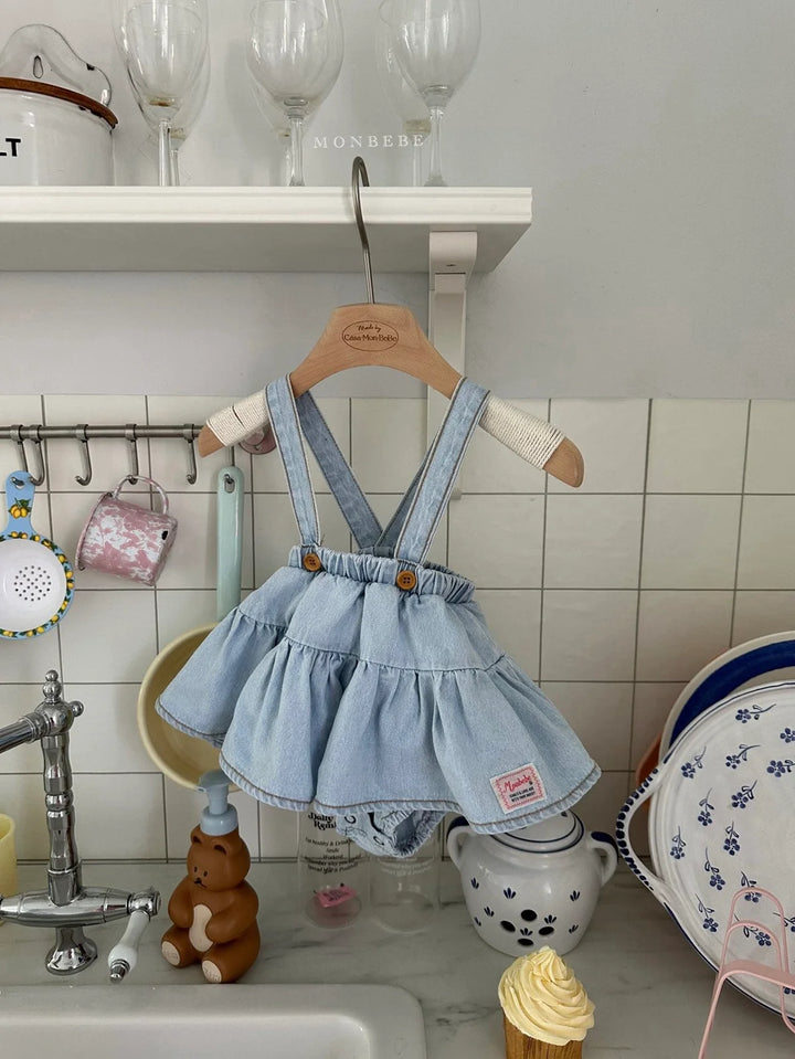 monbebe / Icing denim suspender skirt