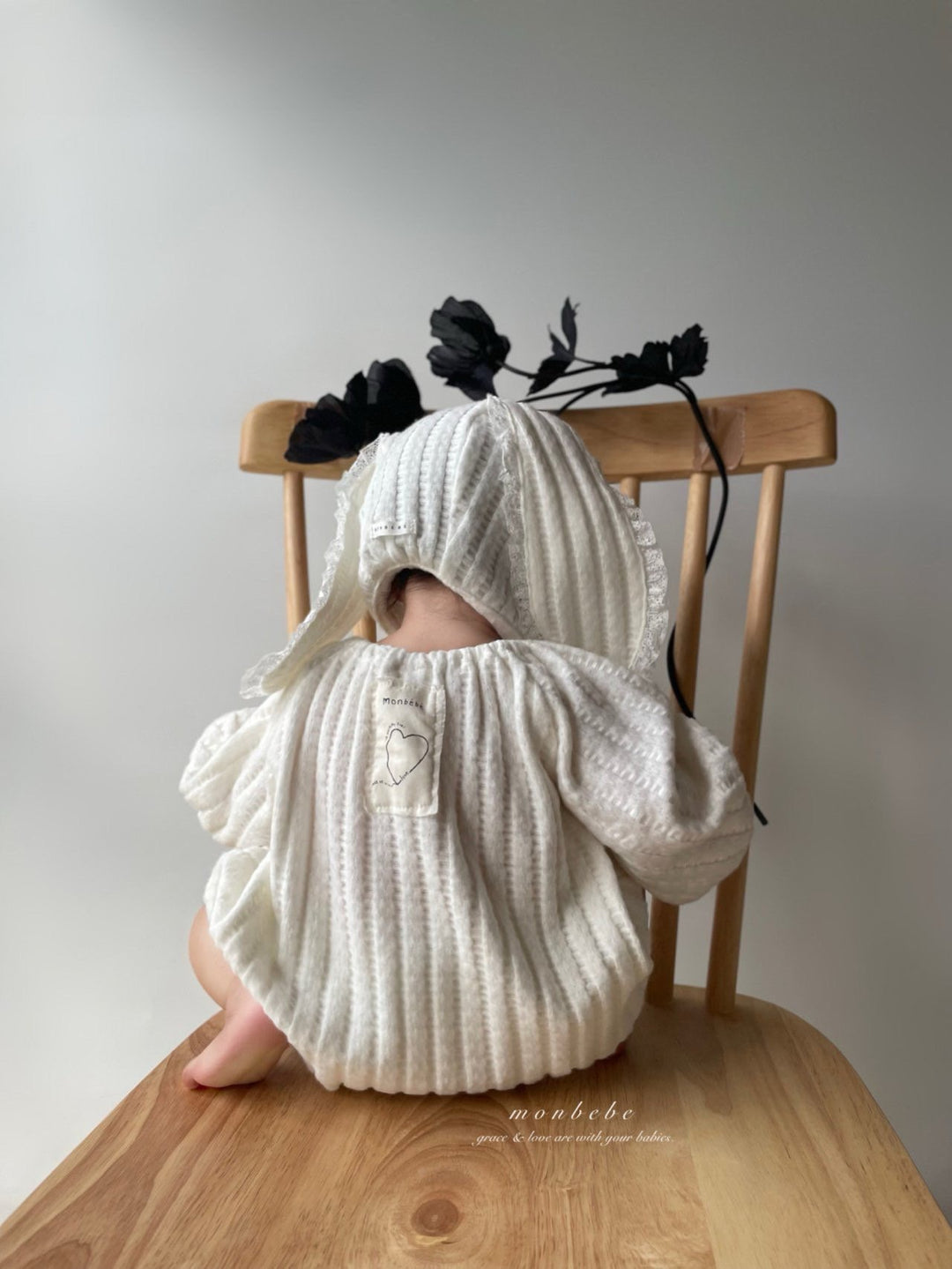 【11/28 ivory/cream S再入荷】 monbebe / Knit bonbon suit(bonnet set)