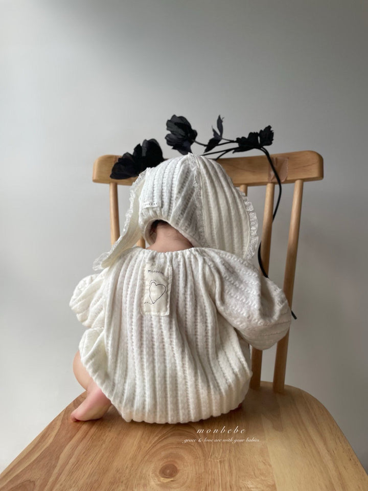 【11/28 ivory/cream S再入荷】 monbebe / Knit bonbon suit(bonnet set)