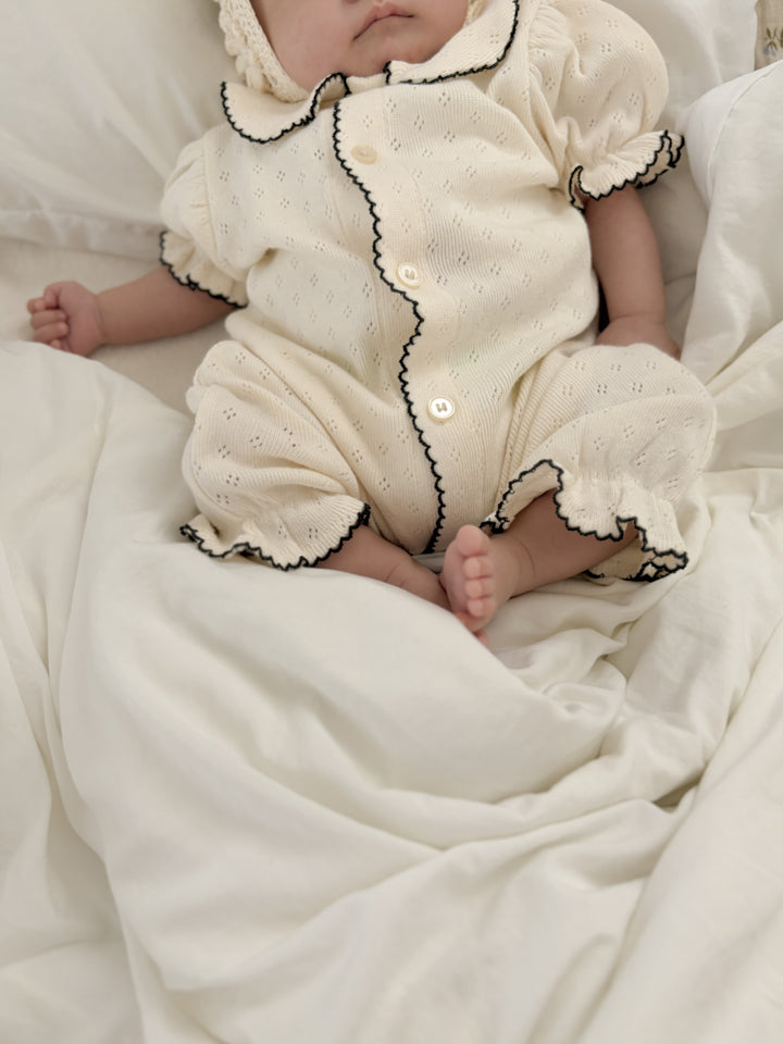 【予約】bébé / (半袖) hana picot lace suit