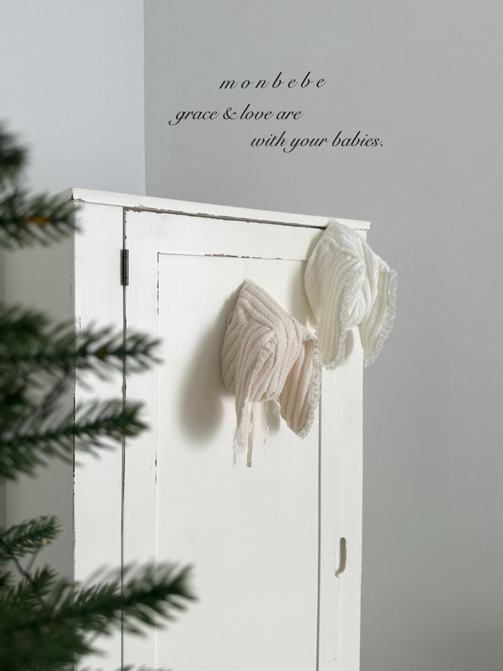 【11/28 ivory/cream S再入荷】 monbebe / Knit bonbon suit(bonnet set)