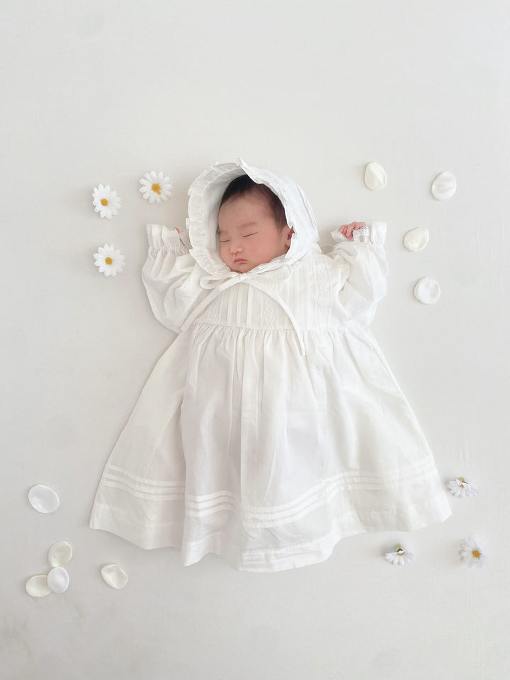 【即納】monbebe /  petit pintuck baby dress (bonnet set)