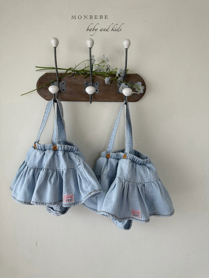 monbebe / Icing denim suspender skirt