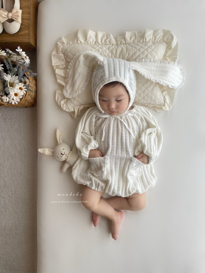 【11/28 ivory/cream S再入荷】 monbebe / Knit bonbon suit(bonnet set)