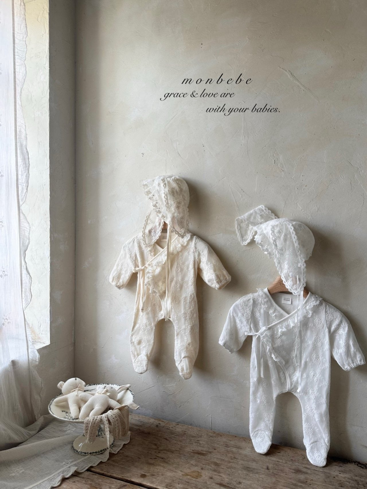 即納】monbebe / Lace bunny bonnet – ciel de bébé