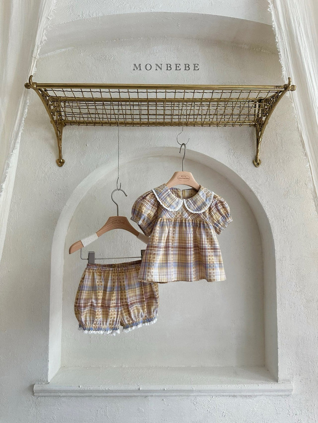 【予約】monbebe / Check Peony Blouse