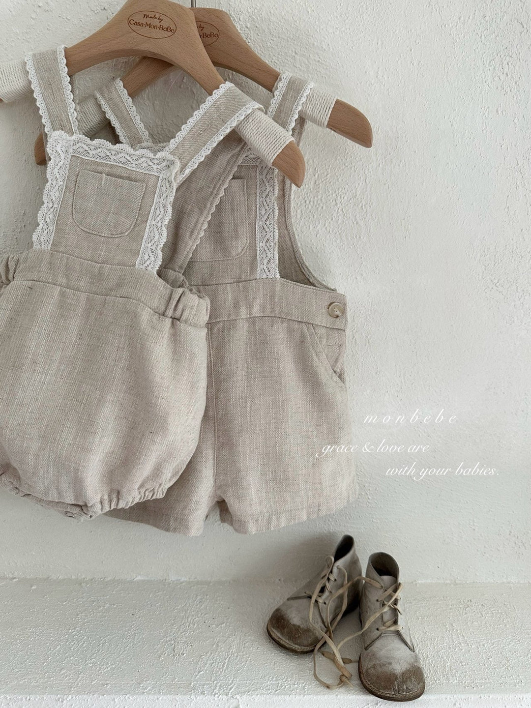 【monbebe夏新作】monbebe / Pure Linen Suspender Suit