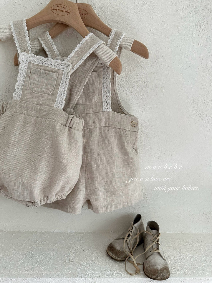 【monbebe夏新作】monbebe / Pure Linen Suspender Suit