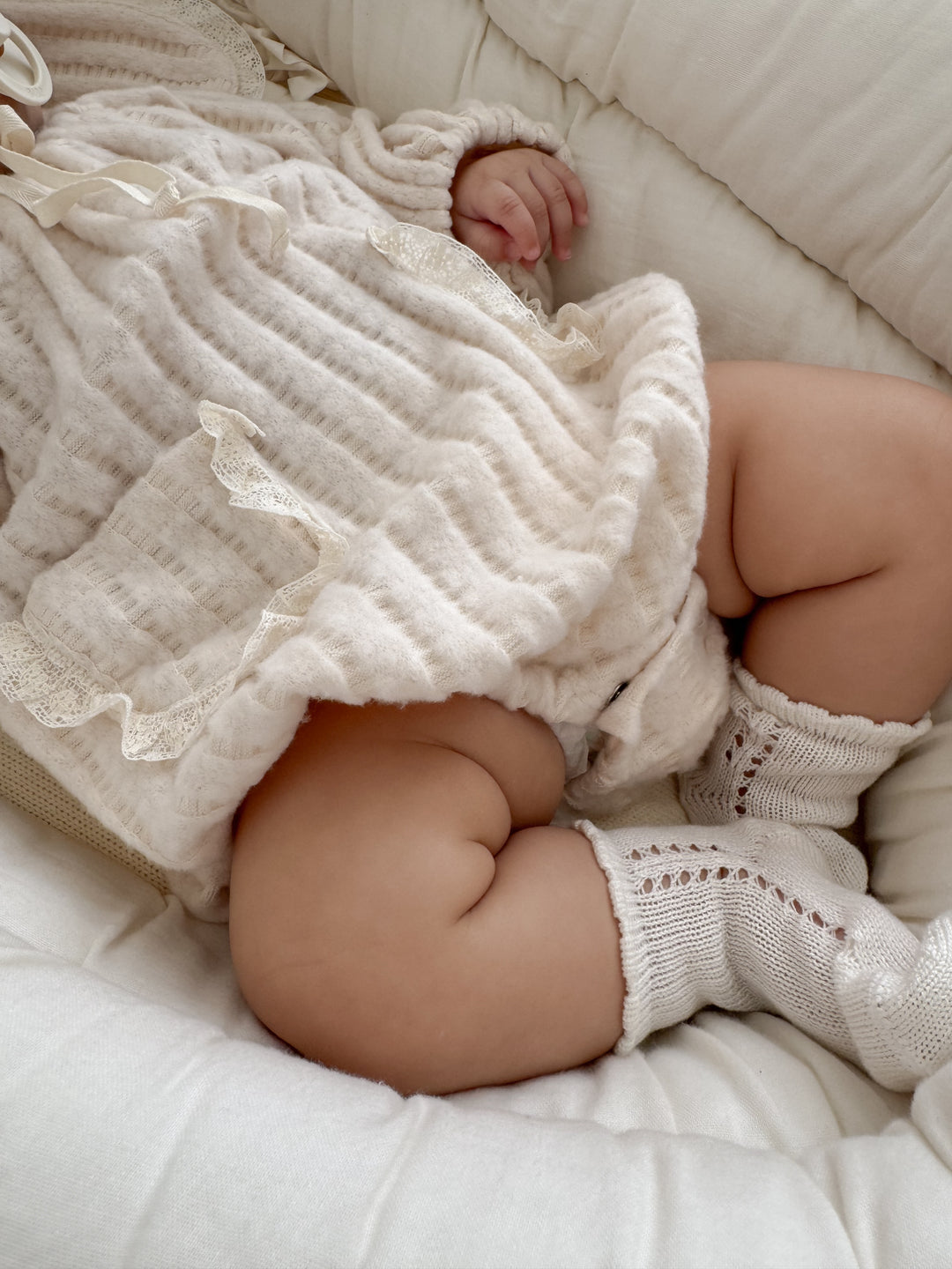 【11/28 ivory/cream S再入荷】 monbebe / Knit bonbon suit(bonnet set)