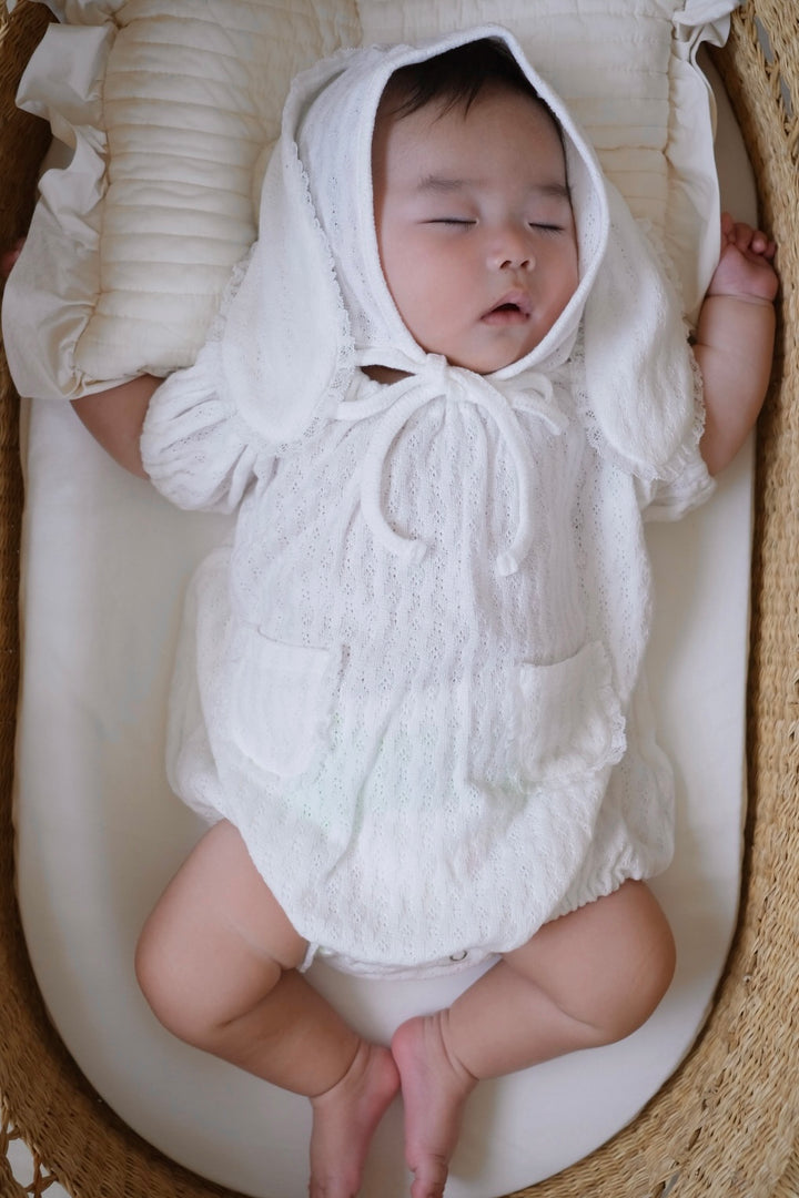 【monbebe夏新作】monbebe / Bunny Knit Balloon Suit (Bonnet set)