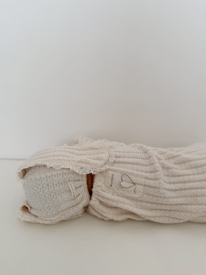 【11/28 ivory/cream S再入荷】 monbebe / Knit bonbon suit(bonnet set)