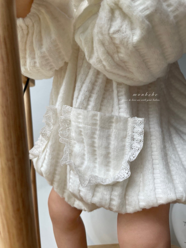 【11/28 ivory/cream S再入荷】 monbebe / Knit bonbon suit(bonnet set)