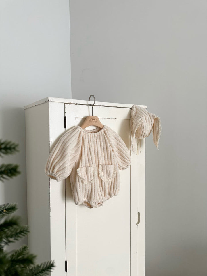 【11/28 ivory/cream S再入荷】 monbebe / Knit bonbon suit(bonnet set)