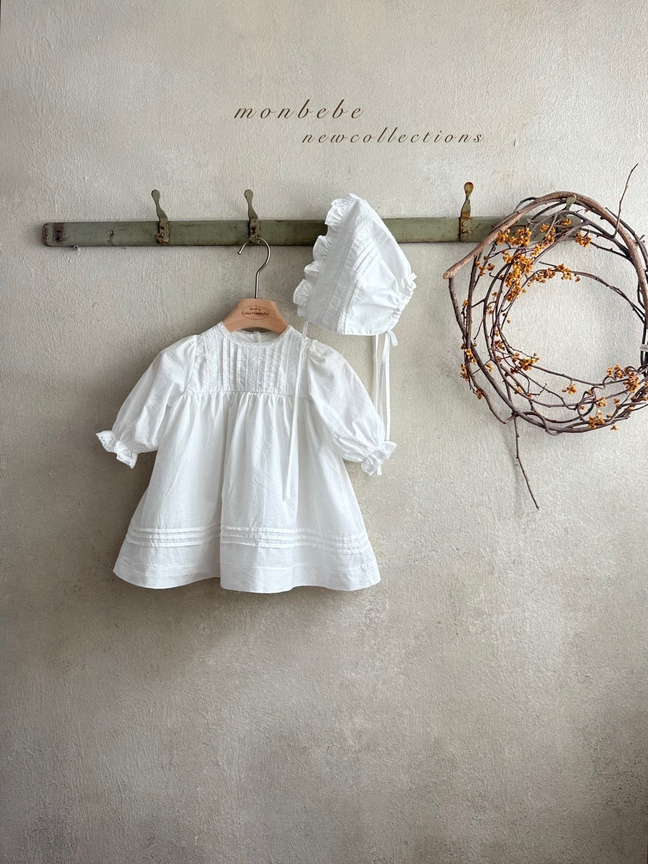 即納】monbebe / petit pintuck baby dress (bonnet set) – ciel de bébé