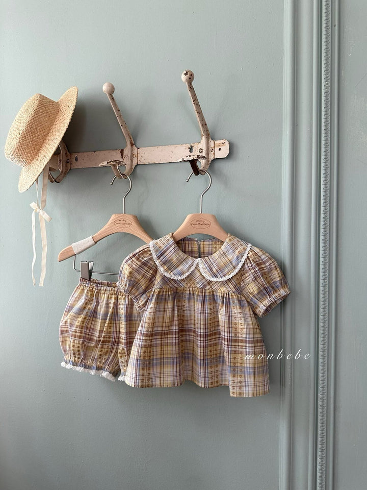 【予約】monbebe / Check Peony Blouse
