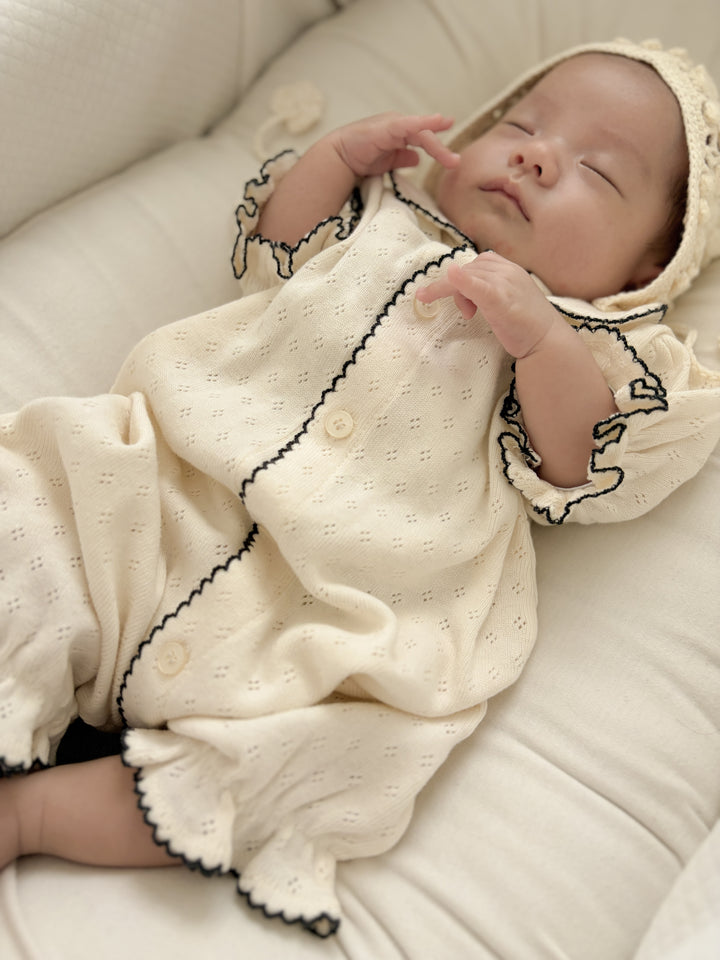 【予約】bébé / (半袖) hana picot lace suit