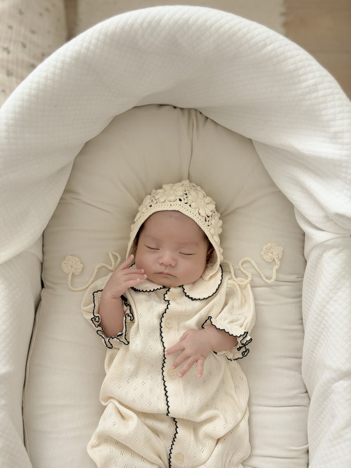 【予約】bébé / (半袖) hana picot lace suit