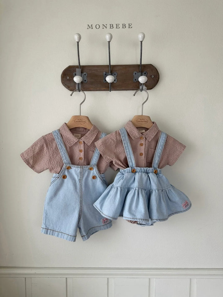 monbebe / Icing denim suspender skirt